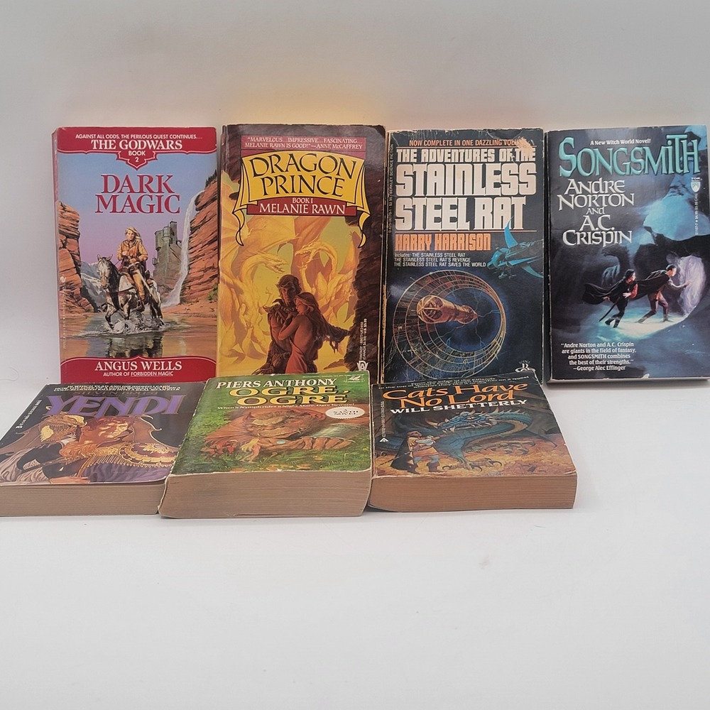 Various Sci-Fi Fantasy 7 Book Lot Paperback 80s 90s Anthony Norton Harrison Good